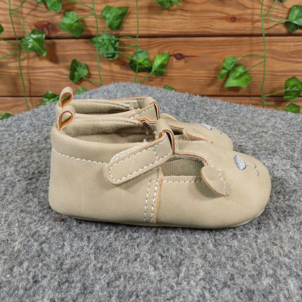 Carter's Baby Bear Moccasin Crib Shoes 3-6 Months Tan‎ Faux Leather Soft Sole